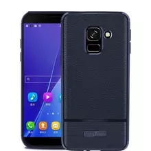 Чехол бампер IDOOLS Leather Fit Case для Samsung Galaxy A8 2018 Navy Blue (Синий)