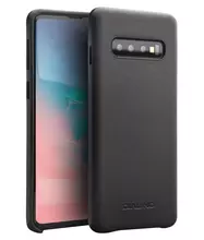 Чехол бампер с натуральной кожи Qialino Leather Back Case with Metal Buttons для Samsung Galaxy S10 Plus Black (Черный)