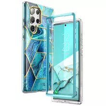 Противоударный чехол бампер i-Blason Cosmo для Samsung Galaxy S22 Ultra Ocean Blue (Синий Мрамор)