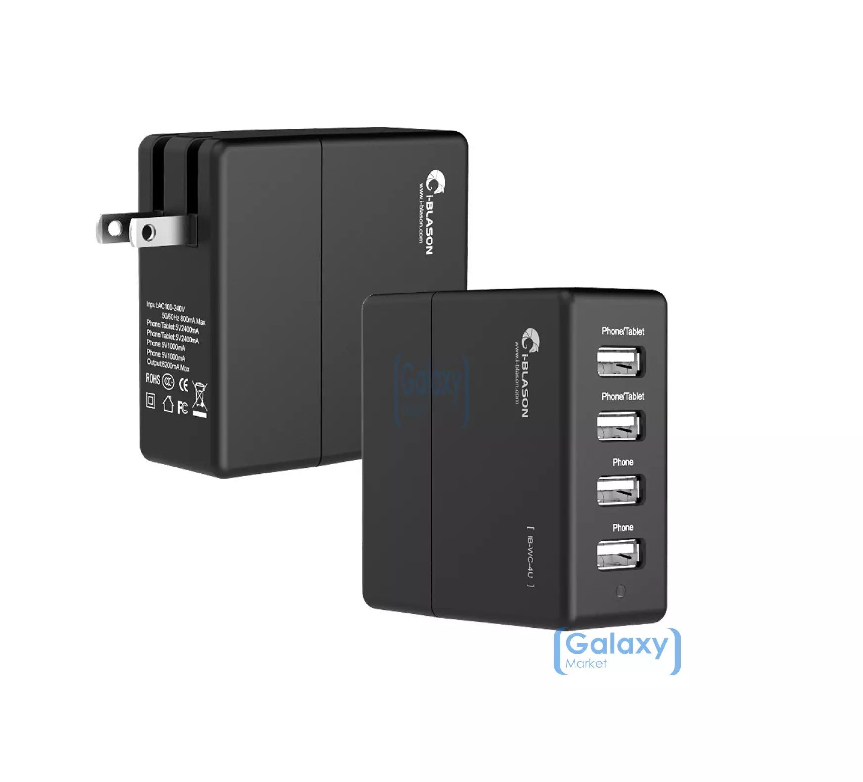 Зарядная станция I-Blason 4 Port USB Travel Wall Charger for Smartphones and Tablets для смартфонов и телефонов от розетки 220В Black (Черный) 6585518230524