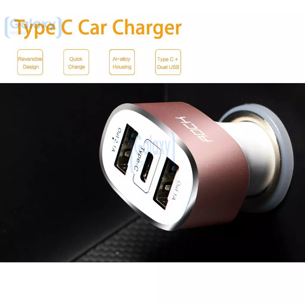 Оригинальная автомобильная зарядка от прикуривателя ROCK Тype-C Dual USB Car Charger (серый)