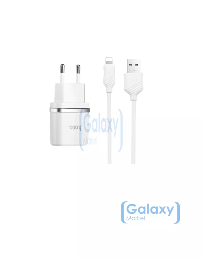 Сетевая зарядка для смартфона Hoco C12 SMART DUAL USB CHARGER SET 2.4А 100-240В White (Белый)