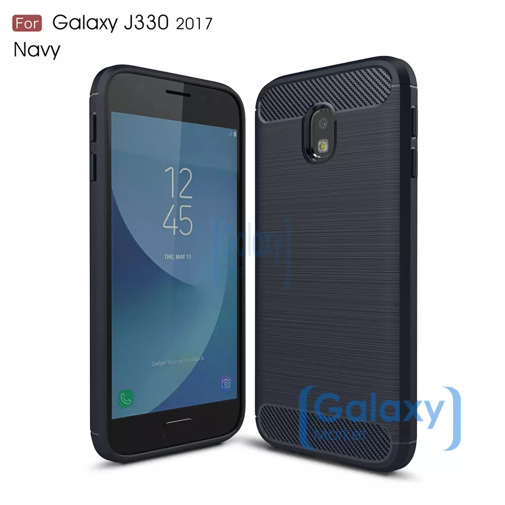Чехол бампер Ipaky Carbon Fiber для Samsung Galaxy J3 2017 Blue (Синий)