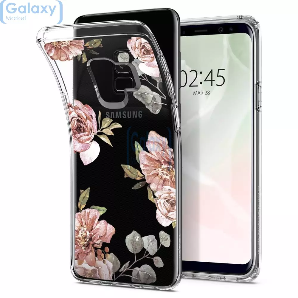 Чехол бампер Spigen Case Liquid Crystal Blossom Series для Samsung Galaxy S9 Flower (Цветок)