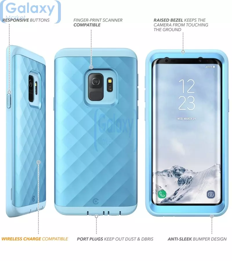 Чехол бампер Clayco Hera Full-Body Case with Screen Protector для Samsung Galaxy S9 Blue (Синий)
