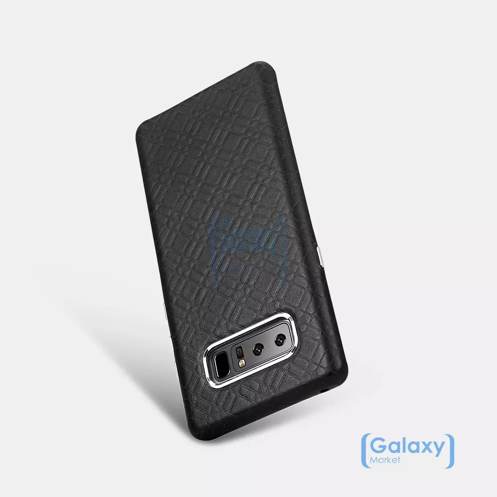 Чехол бампер с натуральной кожи Icarer Real Leather Check Pattern Luxury для Samsung Galaxy Note 8 Black (Черный)