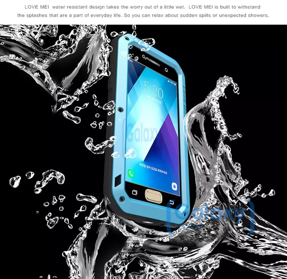 Противоударный металлический Чехол бампер Love Mei Powerful Case для Samsung Galaxy A3 (A3 2017) Blue (Синий)