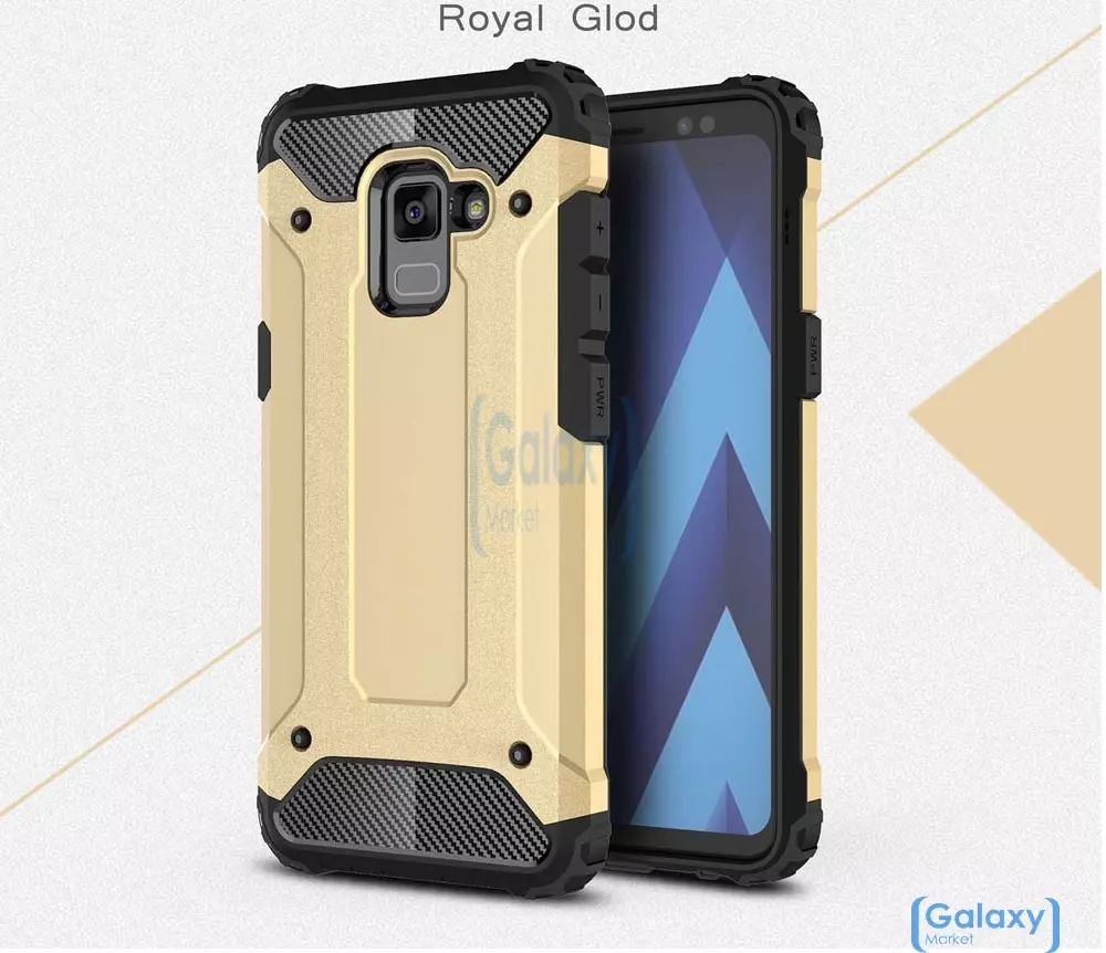 Чехол бампер Rugged Hybrid Tough Armor Case для Samsung Galaxy A6 Plus 2018 Black / Gold (Черный / Золотой)