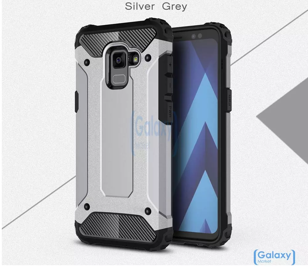 Чехол бампер Rugged Hybrid Tough Armor Case для Samsung Galaxy A6 2018 Silver Grey (Серебристо-серый)
