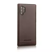 Премиальный чехол бампер с натуральной кожи Pierre Cardin Classic Back Case для Samsung Galaxy Note 10 Plus Dark-brown (Темно-коричневый) PCL-P03