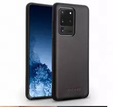 Премиальный чехол бампер с натуральной кожи Qialino Calf Skin Leather Back Case для Samsung Galaxy S20 Ultra Black (Черный)