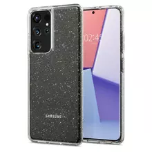 Противоударный чехол бампер Spigen Liquid Crystal Glitter для Samsung Galaxy S22 Ultra Transparent Quartz (Прозрачный Кварц) ACS03913