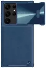 Противоударный чехол бампер Nillkin CamShield Leather для Samsung Galaxy S23 Ultra Blue (Синий)
