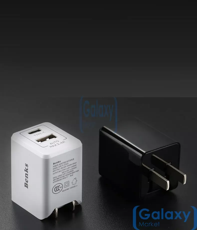 Зарядная станция Benks Banks Mini USB Charger type-c port для смартфонов и телефонов от розетки 220В Black (Черный) TC-075CA