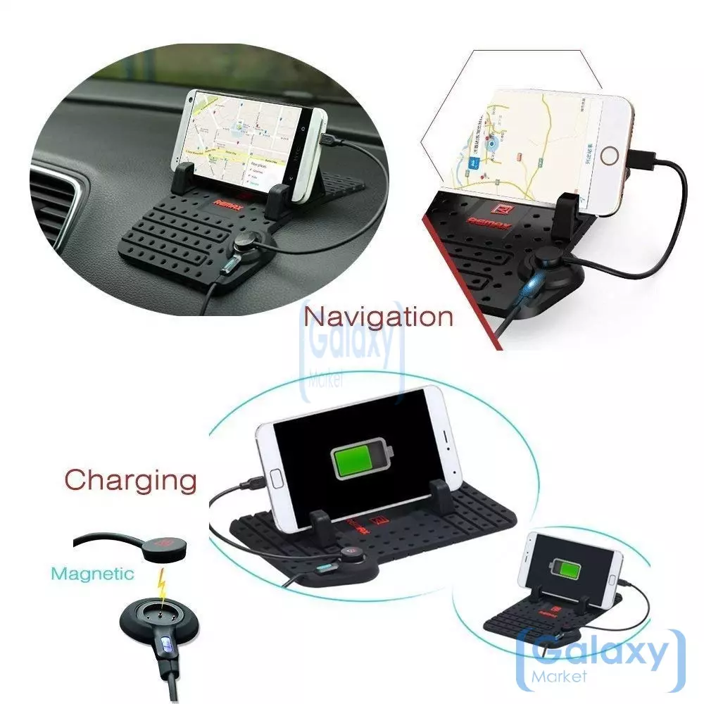 Автомобильный держатель-зарядка для смартфона Remax Car Holder with Charger Black (Черный)