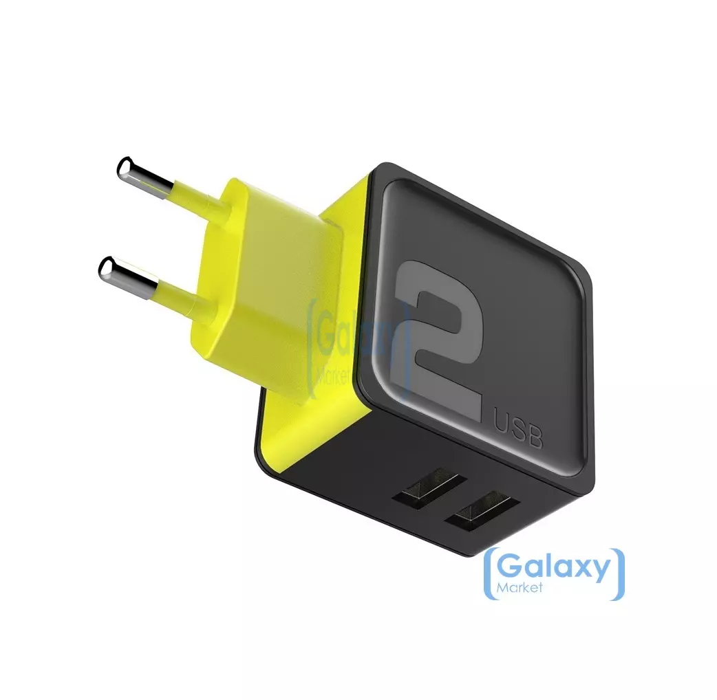 Сетевая зарядка Rock Sugar Travel Charger 2 USB Черный / Желтый (Black / Yellow) RWC0239