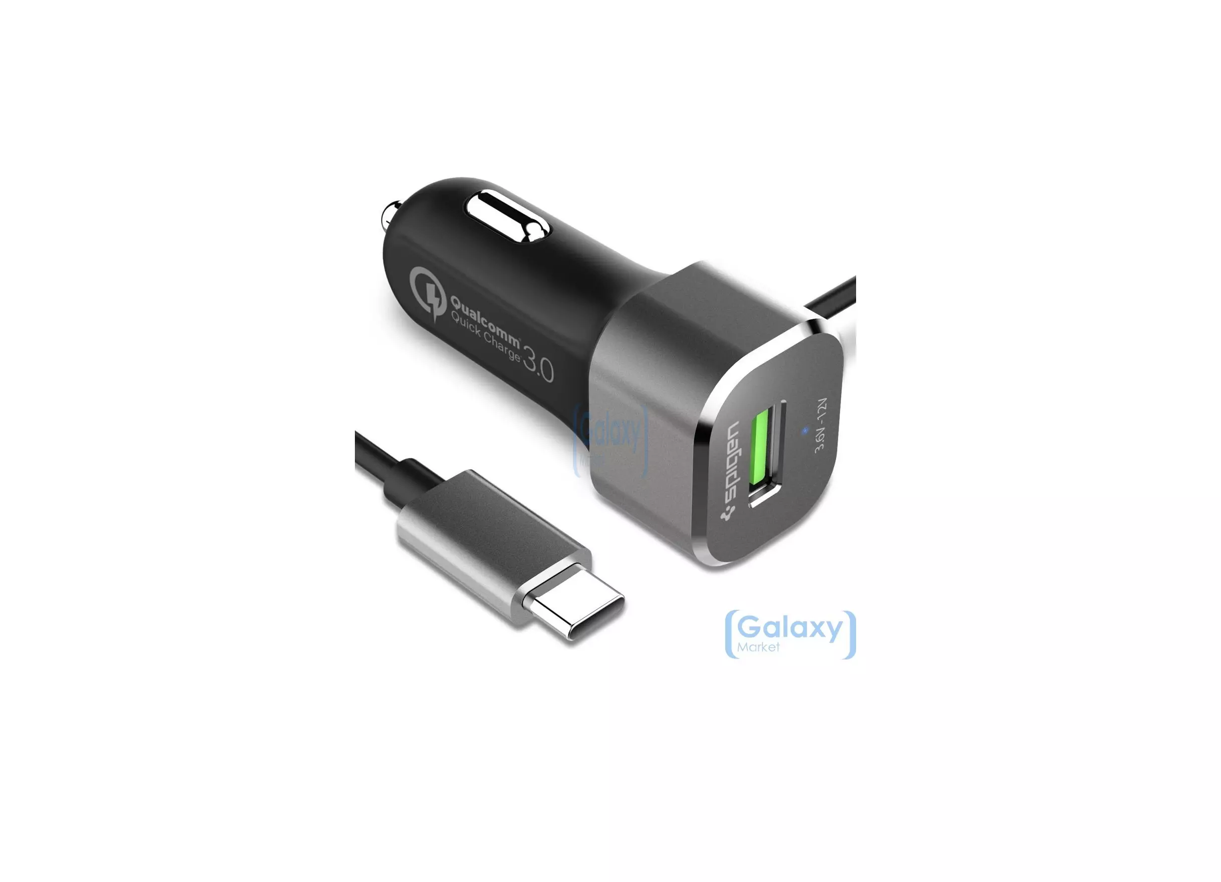 Автомобильная зарядка от прикуривателя Spigen F25QC c кабелем USB - Type C Car Charger для самсунг Grey (Серый)