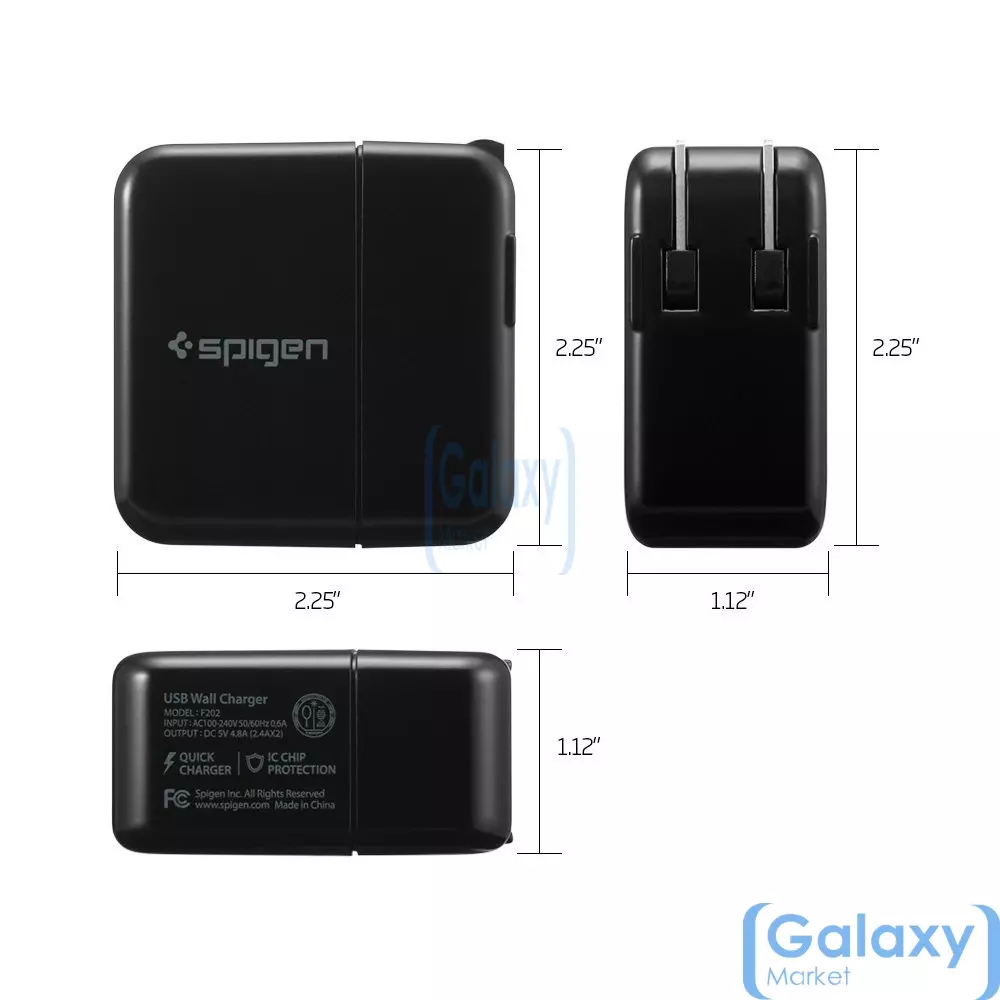 Сетевая зарядка Spigen Wall Charger F202 для смартфонов и телефонов Black (Черный) 000AD20245