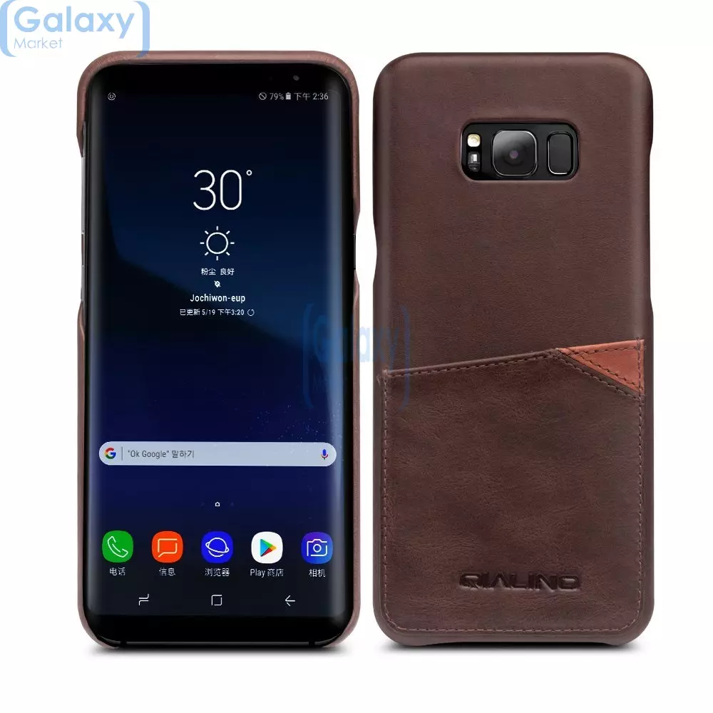 Чехол бампер с натуральной кожи Qialino Leather Back Case with Card Holder для Samsung Galaxy S8 G950F Dark Brown (Темно Коричневый)