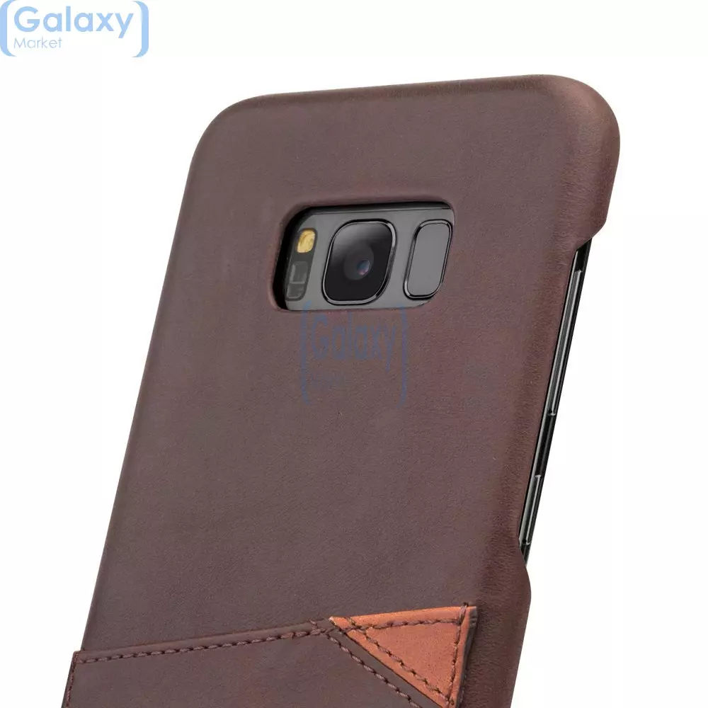 Чехол бампер с натуральной кожи Qialino Leather Back Case with Card Holder для Samsung Galaxy S8 G950F Dark Brown (Темно Коричневый)