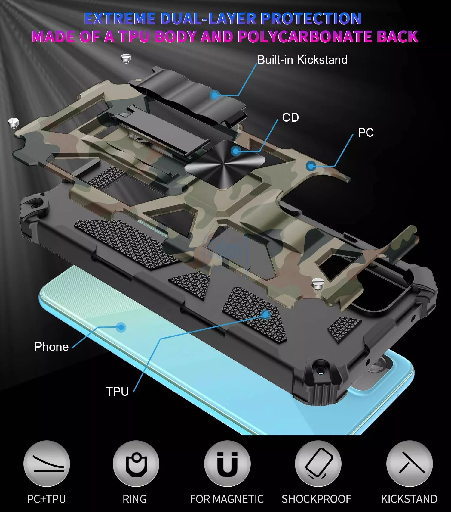 Протиударний чохол бампер для Samsung Galaxy A23 5G Anomaly Hybrid Armor (вбудована підставка) Army Blue (Армійський Синій)