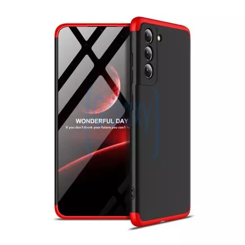 Ультратонкий чехол бампер для Samsung Galaxy S21 FE GKK Dual Armor Black / Red (Черный / Красный)