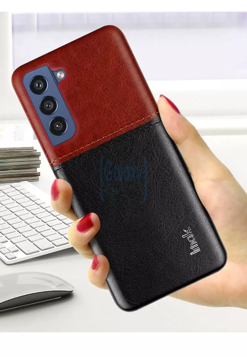 Чехол бампер для Samsung Galaxy S21 FE Imak Leather Fit Black / Red (Черный / Красный)