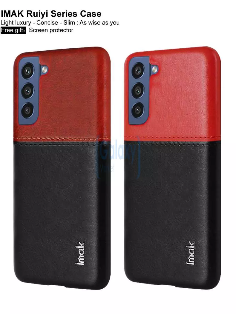 Чехол бампер для Samsung Galaxy S21 FE Imak Leather Fit Black / Red (Черный / Красный)