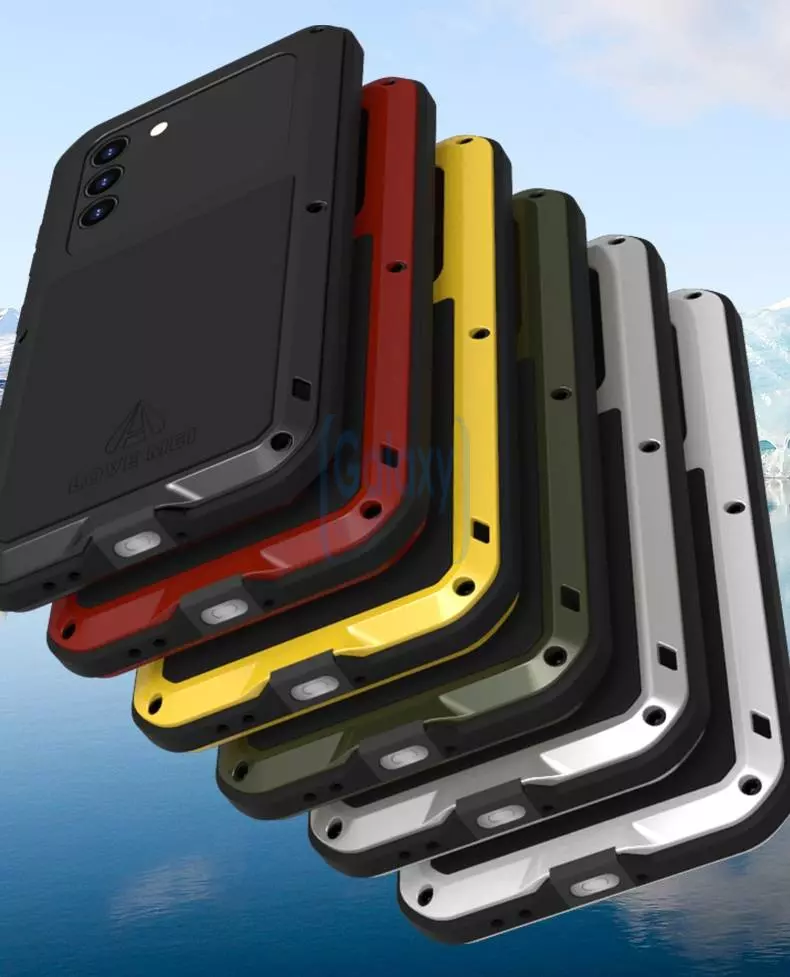 Протиударний чохол бампер для Samsung Galaxy S22 Plus Love Mei PowerFull (Зі склом) Silver (Сріблястий)