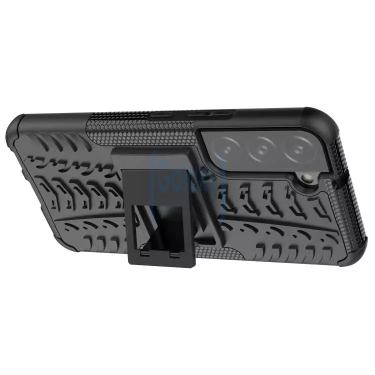 Противоударный чехол бампер для Samsung Galaxy S22 Nevellya Case (встроенная подставка) Black (Черный)