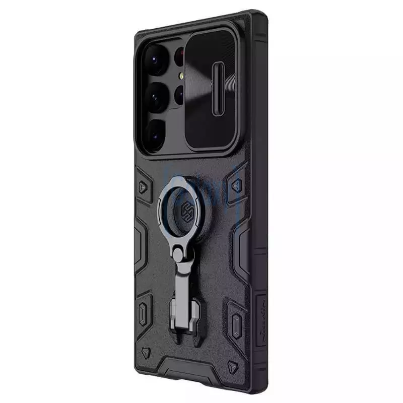 Противоударный чехол бампер Nillkin CamShield Armor Pro Magnetic (шторка на камеру) для Samsung Galaxy S23 Ultra Black (Черный)