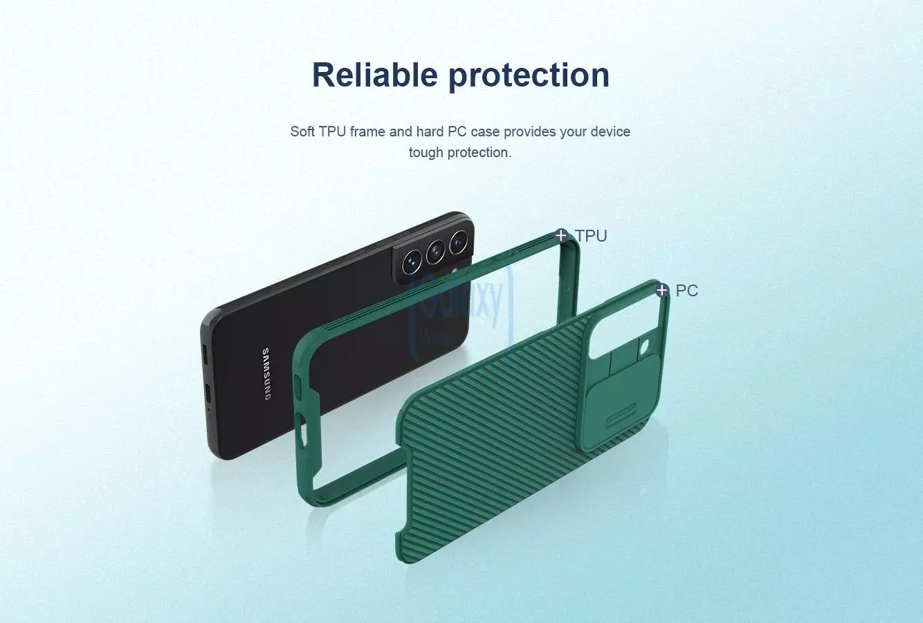 Противоударный чехол бампер Nillkin CamShield Pro (шторка на камеру) для Samsung Galaxy S22 Green (Зеленый)