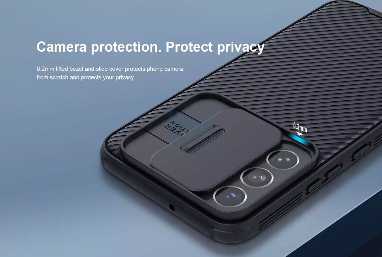 Противоударный чехол бампер Nillkin CamShield Pro (шторка на камеру) для Samsung Galaxy S22 Blue (Синий)