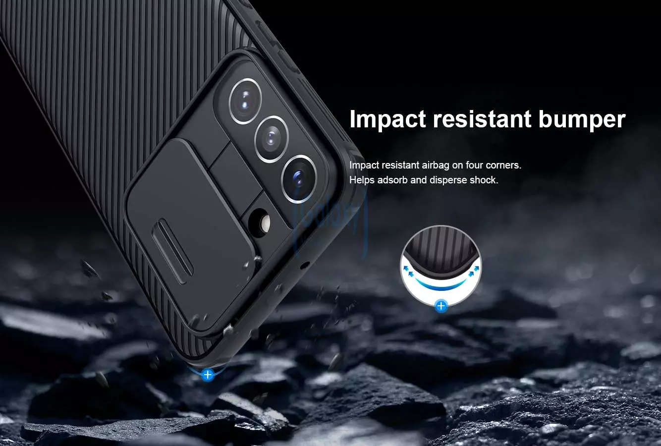 Противоударный чехол бампер Nillkin CamShield Pro (шторка на камеру) для Samsung Galaxy S22 Black (Черный)