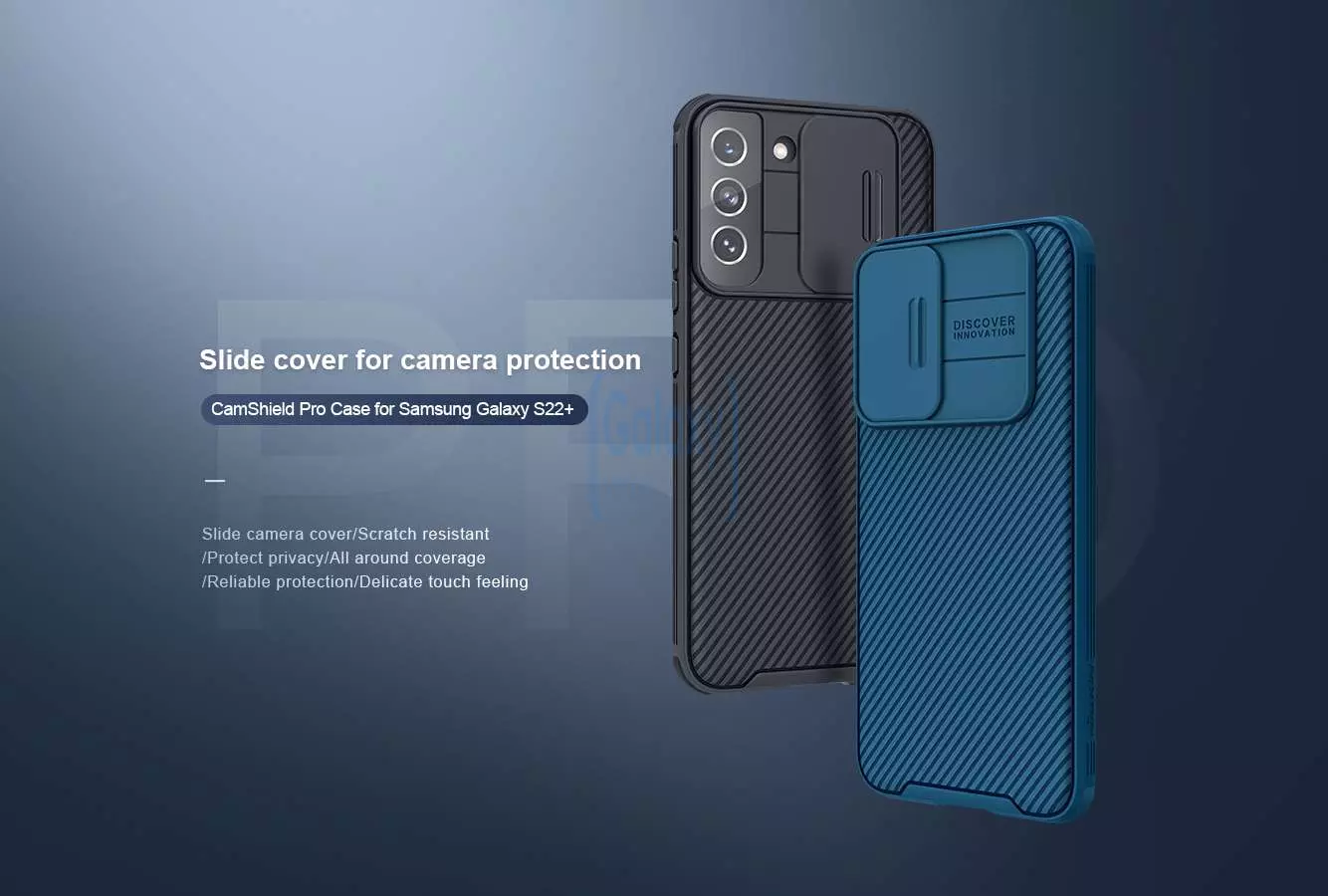 Противоударный чехол бампер Nillkin CamShield Pro (шторка на камеру) для Samsung Galaxy S22 Plus Blue (Синий)