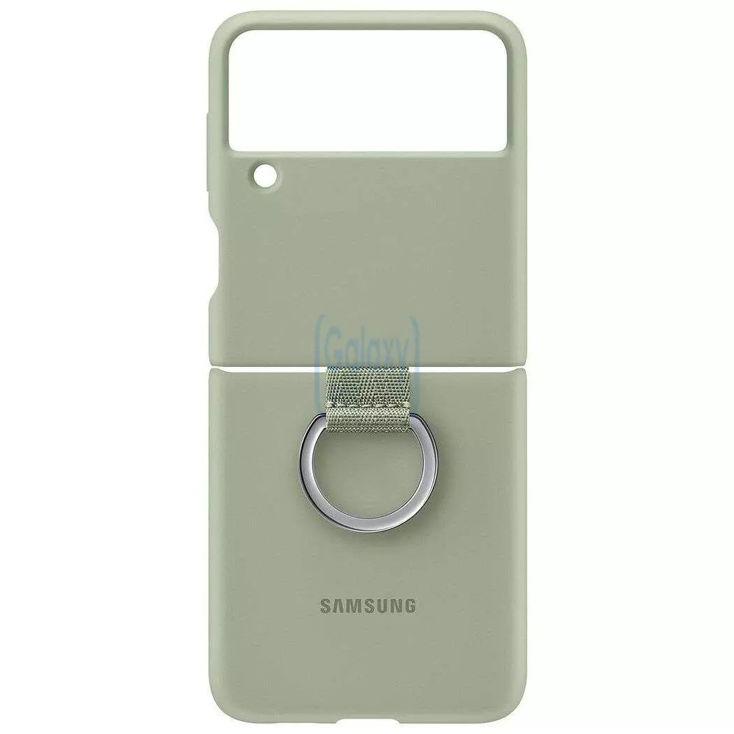 Оригинальный чехол бампер для Samsung Galaxy Flip 3 Samsung Silicone Cover with Ring Olive Green (Армейский зеленый) EF-PF711TMEGRU