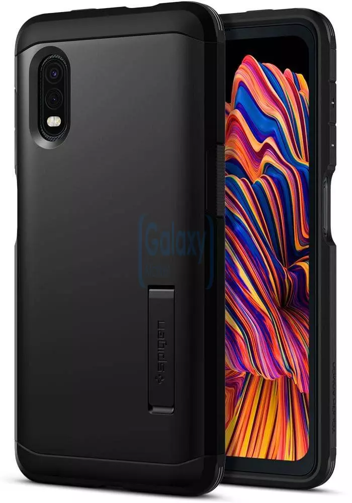 Оригинальный чехол бампер Samsung Galaxy Xcover Pro Spigen Tough Armor (встроенная подставка) Black (Черный) ACS01071
