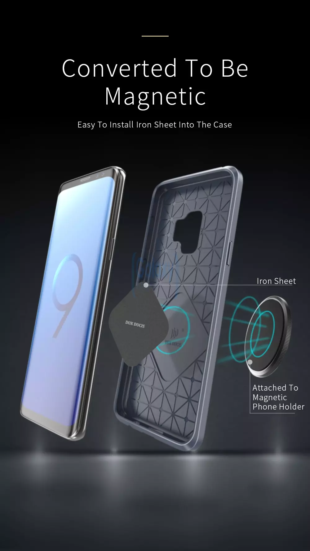 Чехол бампер Dux Ducis Carbon Magnetic Case для Samsung Galaxy S9 Plus Gold (Золотой)