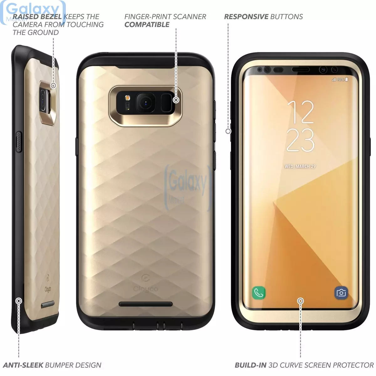 Чехол бампер Clayco Hera Full-Body Case with Screen Protector для Samsung Galaxy S8 Plus G955F Gold (Золотой)