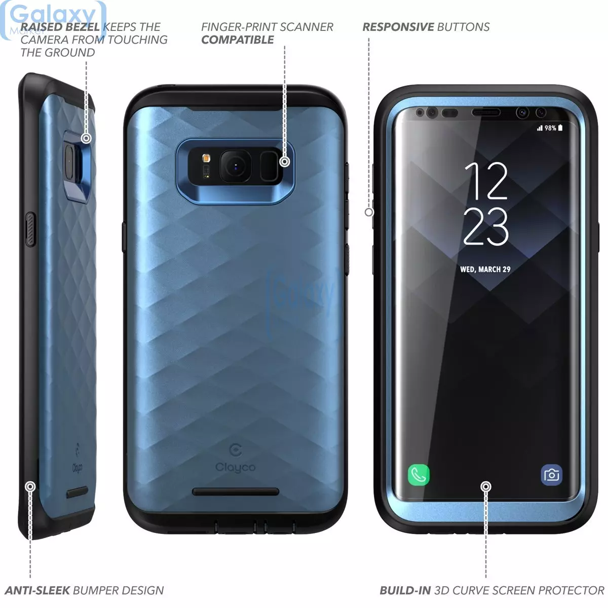 Чехол бампер Clayco Hera Full-Body Case with Screen Protector для Samsung Galaxy S8 Plus G955F Blue (Синий)