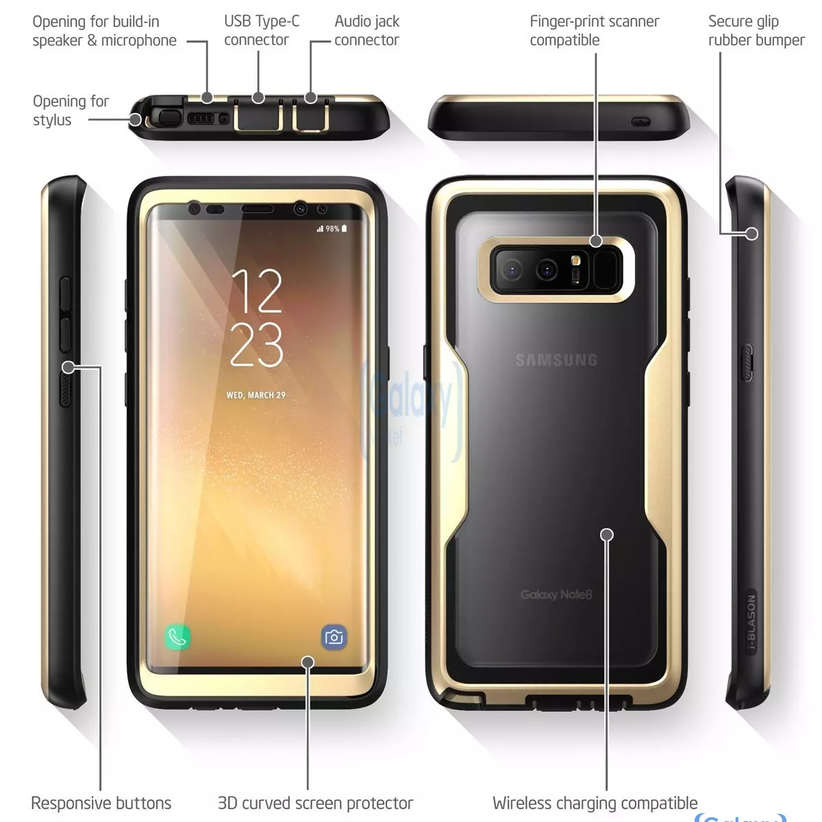 Чехол бампер i-Blason Magma Rugged Holster Case для Samsung Galaxy Note 8 Gold (Золотой)