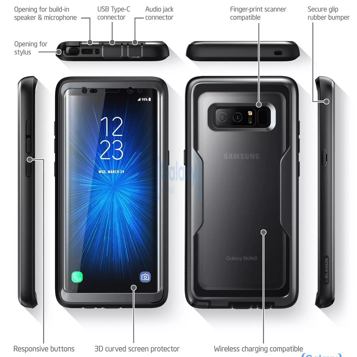 Чехол бампер i-Blason Magma Rugged Holster Case для Samsung Galaxy Note 8 Black (Черный)