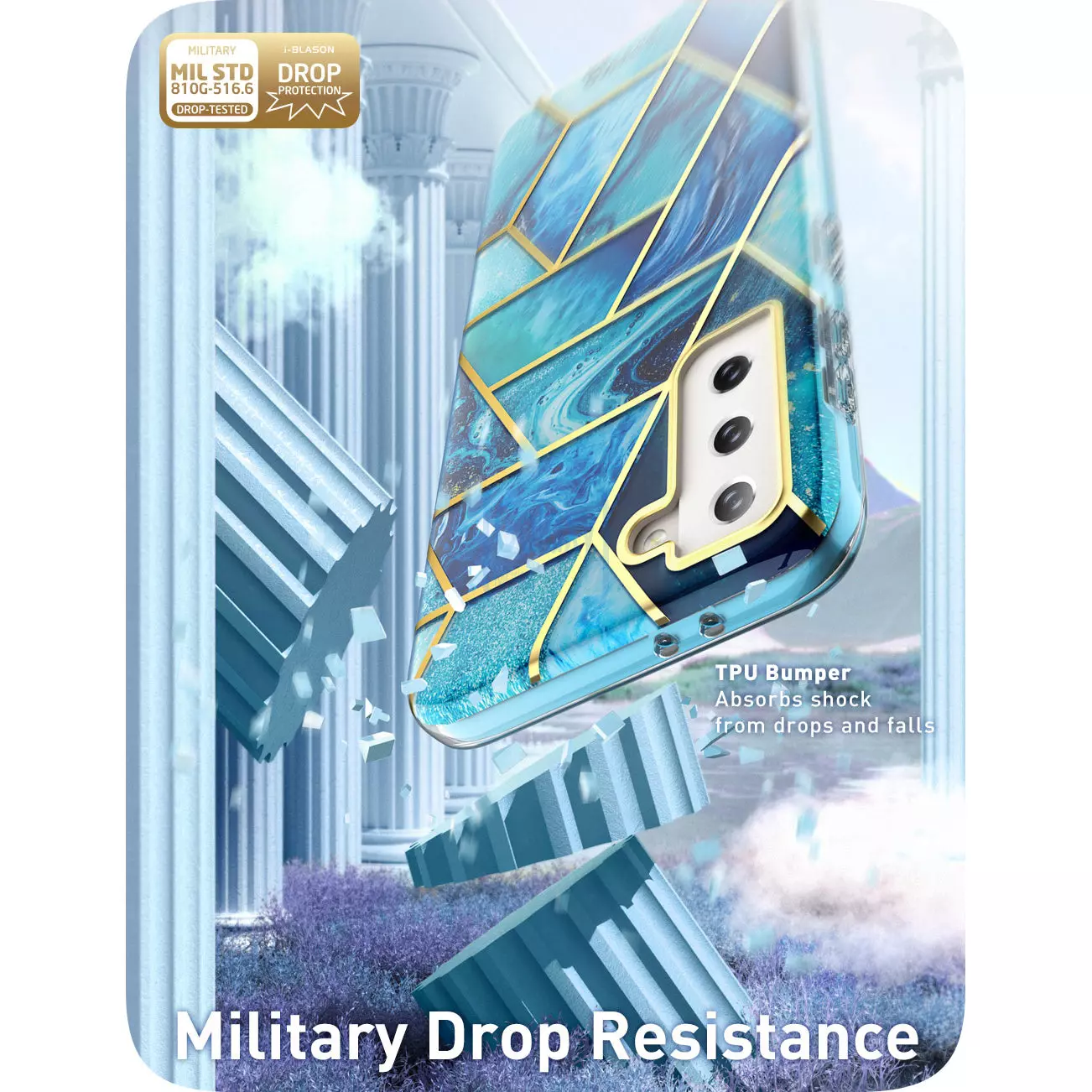 Протиударний чохол бампер i-Blason Cosmo для Samsung Galaxy S22 Plus Ocean Blue (Синій Мармур)