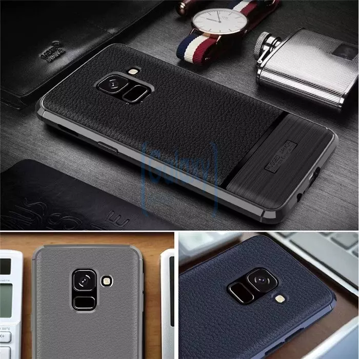 Чехол бампер IDOOLS Leather Fit Case для Samsung Galaxy A8 Plus 2018 Black (Черный)