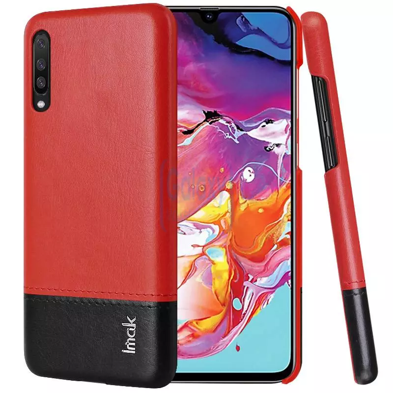 Чехол бампер Imak Leather Fit для Samsung Galaxy A50s Black\Red (Черный\Красный)