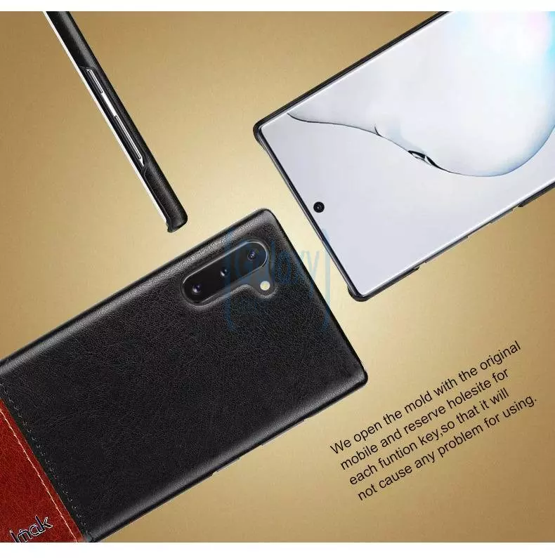 Чехол бампер Imak Leather Fit для Samsung Galaxy Note 10 Black\Brown (Черный\Коричневый)