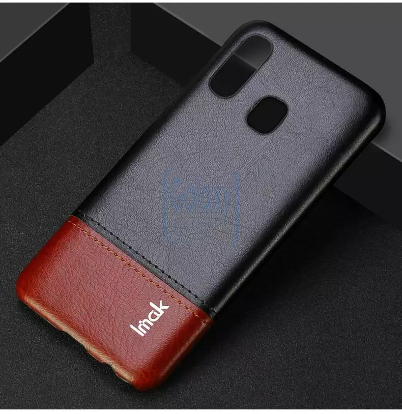 Чехол бампер Imak Leather Fit для Samsung Galaxy A40s Black\Brown (Черный\Коричневый)
