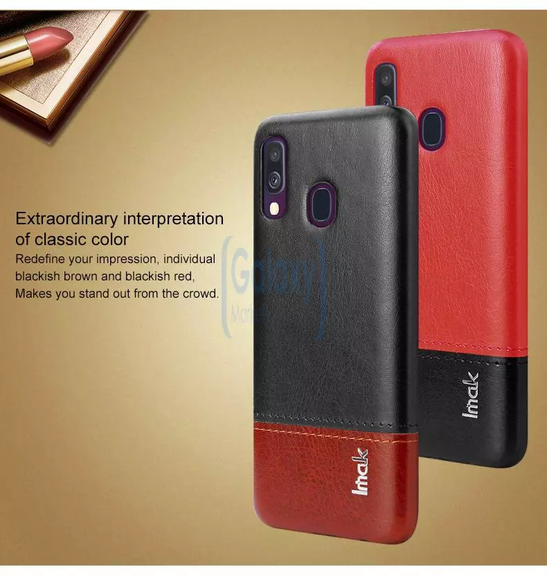 Чехол бампер Imak Leather Fit для Samsung Galaxy A40 Black\Red (Черный\Красный)