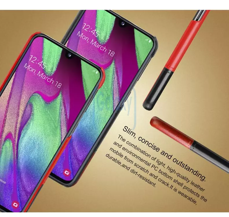 Чехол бампер Imak Leather Fit для Samsung Galaxy A40s Black\Brown (Черный\Коричневый)