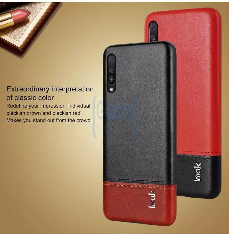 Чехол бампер Imak Leather Fit для Samsung Galaxy A50 Black\Red (Черный\Красный)